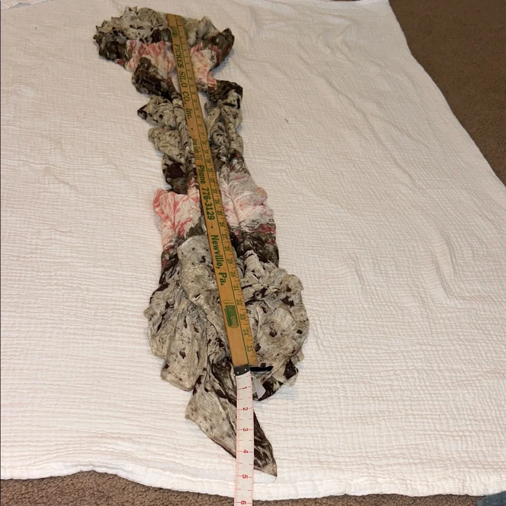 Women’s Ruffled Scarf Brown, Pink & Cream Elastic Feminine Preppy Lightweight